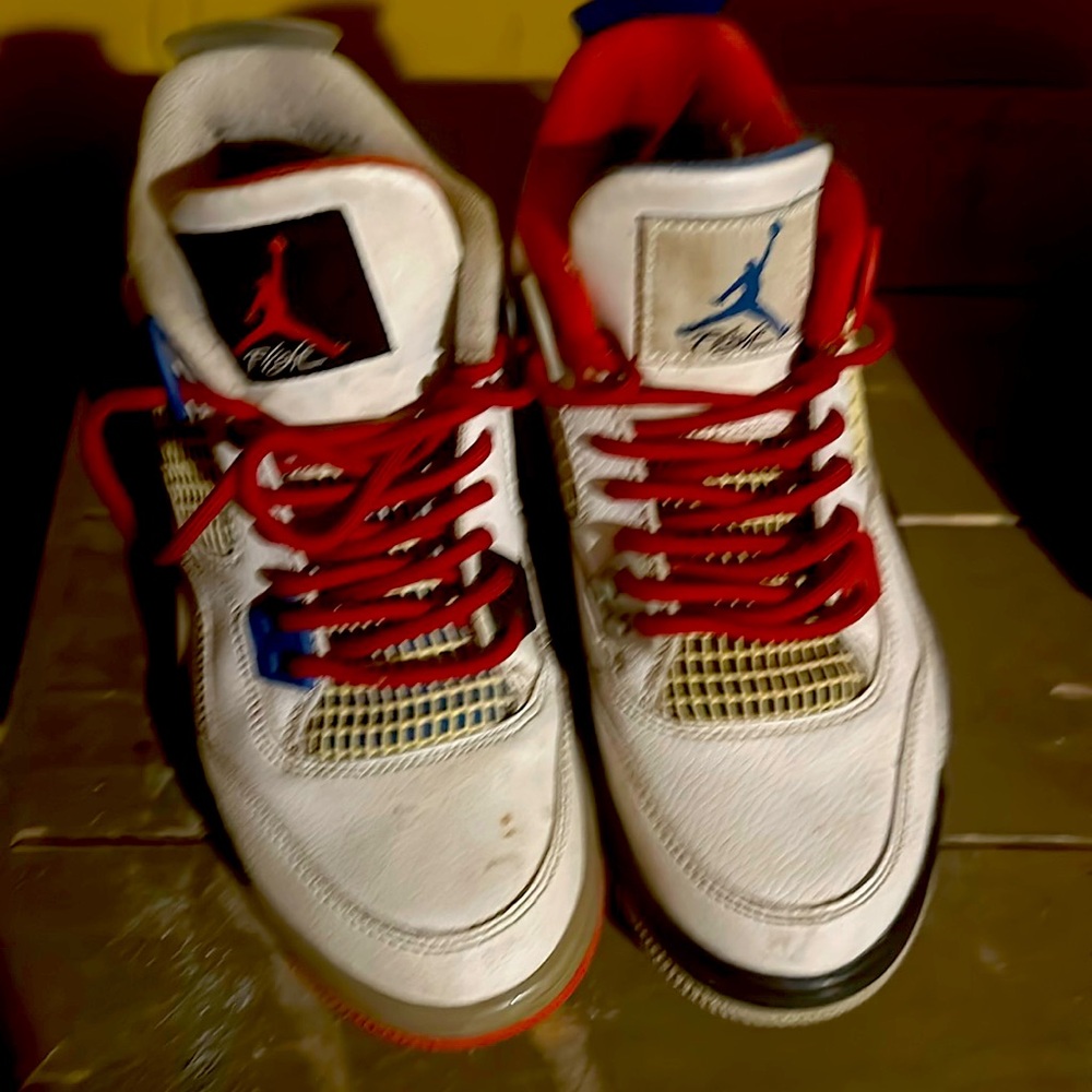 Jordan 4 retros cement, black, red, and blue size 5.5 y. 2 differentt colors!!